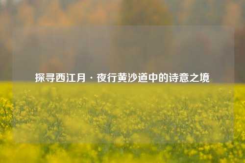 探寻西江月·夜行黄沙道中的诗意之境