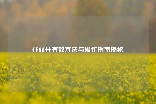 CF双开有效方法与操作指南揭秘