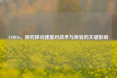 COD16，探究移动速度对战术与体验的关键影响