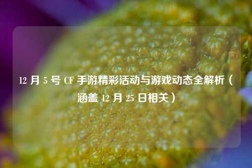 12 月 5 号 CF 手游精彩活动与游戏动态全解析（涵盖 12 月 25 日相关）