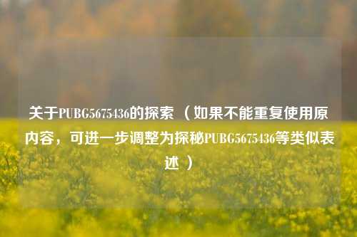 关于PUBG5675436的探索 （如果不能重复使用原内容，可进一步调整为探秘PUBG5675436等类似表述 ）