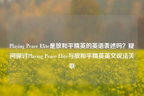 Playing Peace Elite是放和平精英的英语表述吗?疑问探讨Playing Peace Elite与放和平精英英文说法关联