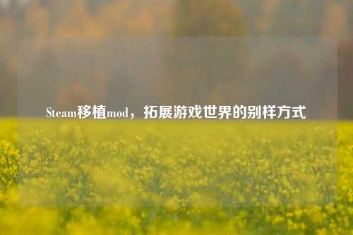 Steam移植mod，拓展游戏世界的别样方式