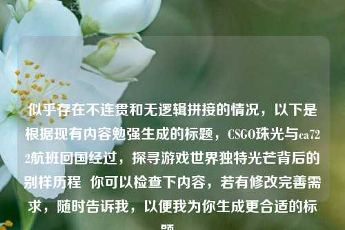 似乎存在不连贯和无逻辑拼接的情况，以下是根据现有内容勉强生成的标题，CSGO珠光与ca722航班回国经过，探寻游戏世界独特光芒背后的别样历程  你可以检查下内容，若有修改完善需求，随时告诉我，以便我为你生成更合适的标题 。
