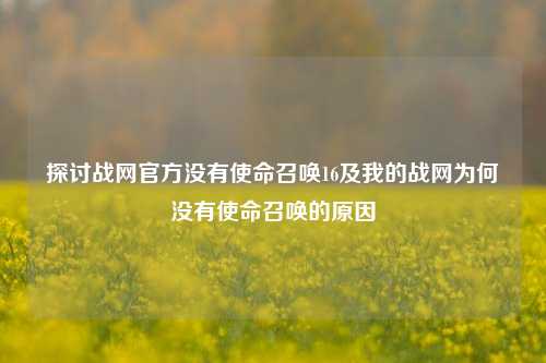 探讨战网官方没有使命召唤16及我的战网为何没有使命召唤的原因