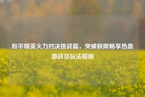 和平精英火力对决挑战篇，突破极限畅享热血激战及玩法指南