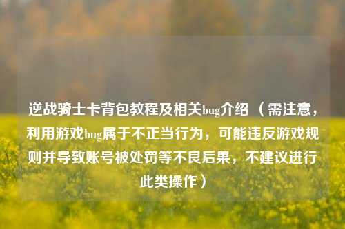 逆战骑士卡背包教程及相关bug介绍 （需注意，利用游戏bug属于不正当行为，可能违反游戏规则并导致账号被处罚等不良后果，不建议进行此类操作）