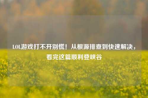 LOL游戏打不开别慌!从根源排查到快速解决,看完这篇顺利登峡谷