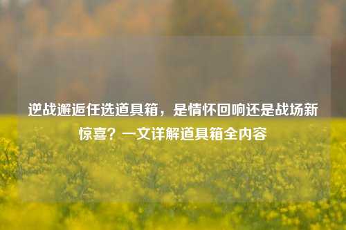 逆战邂逅任选道具箱，是情怀回响还是战场新惊喜？一文详解道具箱全内容