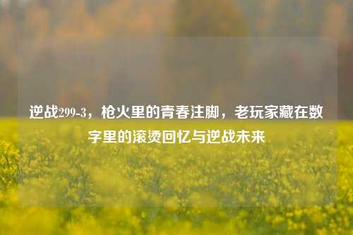 逆战299-3，枪火里的青春注脚，老玩家藏在数字里的滚烫回忆与逆战未来